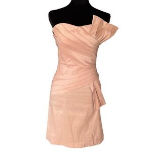 Strapless Pleated Cocktail Dress Pink/Peach Rose Gold Mini